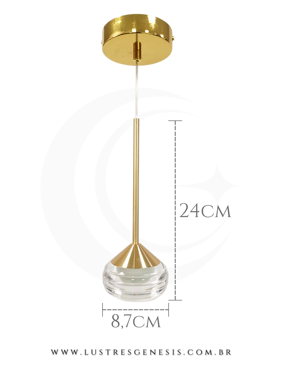 Lustre Pendente Moderno LED Dourado QD05167 Bivolt 6W 3000K 15x15cm, Banheiro, Lavabo, Cabeceira de Cama, Balcao de cozinha